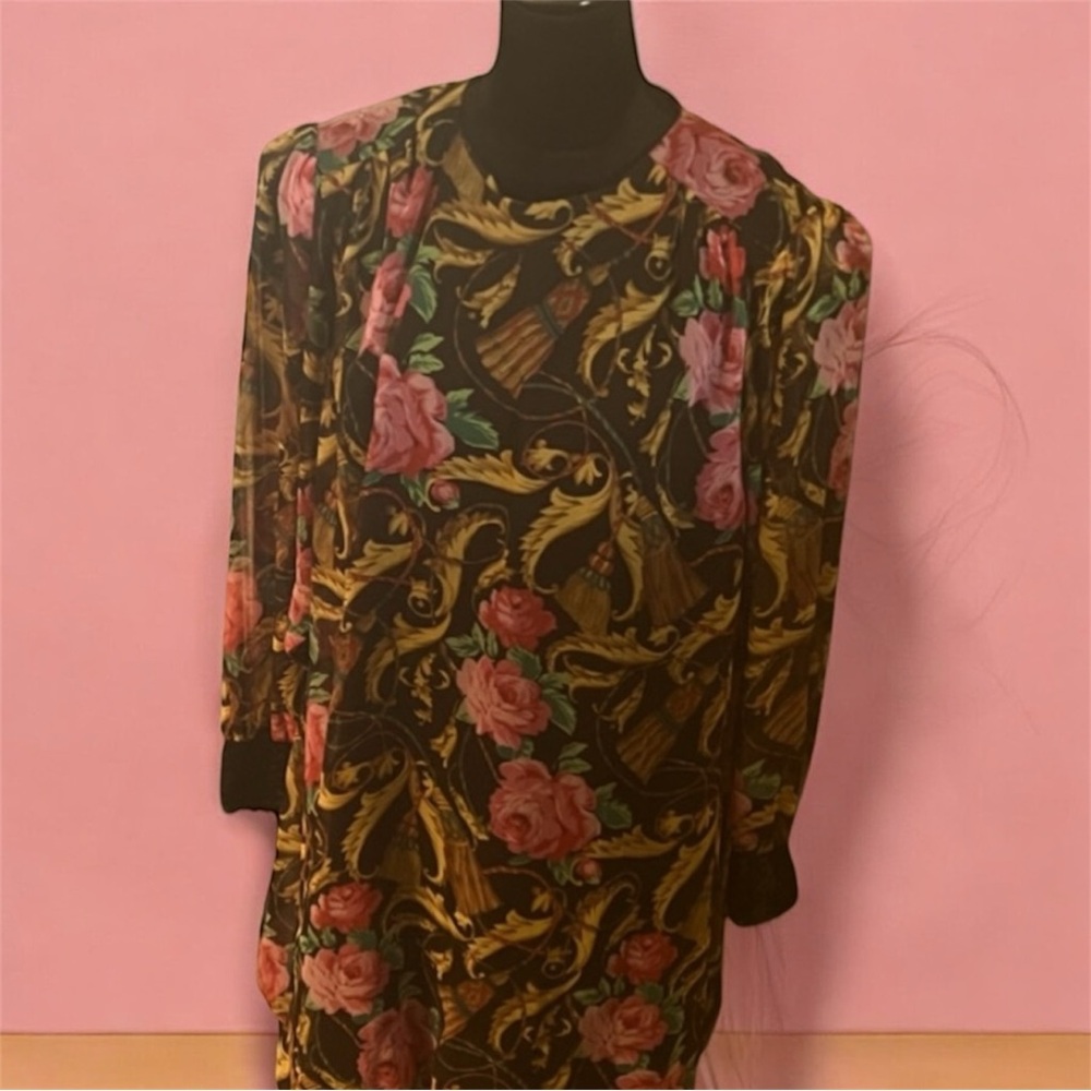 Vintage rosette and goldtheme drop waist dress, sequin detail , size 22w